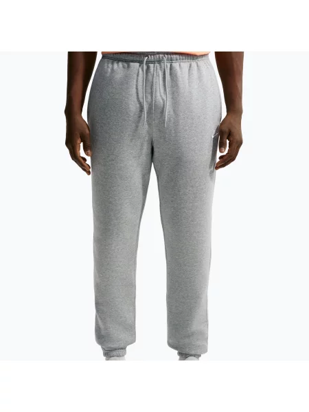 Pantaloni pentru bărbați Nike Club Cuffed Brushed dark grey heather/light smoke grey/white alb