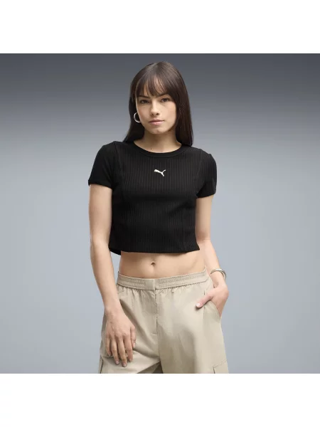 PUMA koszulka o skrÃ³conym kroju Essentials Ribbed OdzieÅ¼ S czarny