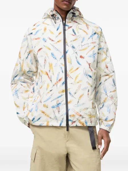 Geacă Burberry cu pene cu glugă alb
