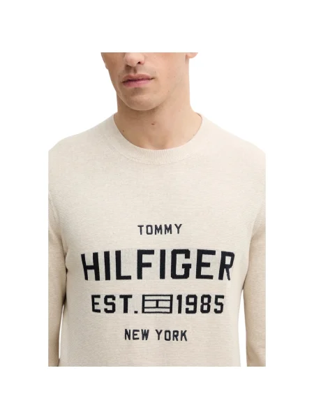 Pulover Tommy Hilfiger cu decolteu în U bej