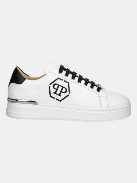 Usnjene superge Philipp Plein Nappa Lo-Top Hexagon 02 bela