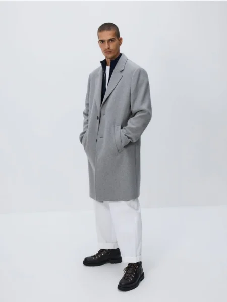 Reserved Palton cu adaos de lână deschis gri