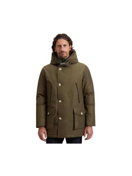 Lniana parka Woolrich zielona