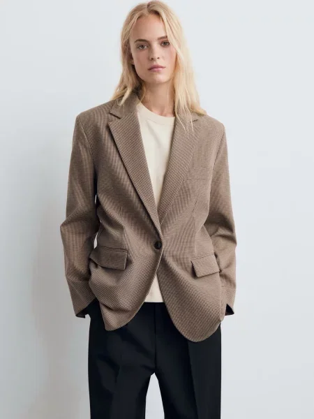 Піджак MANGO поліестер/віскоза коричневий