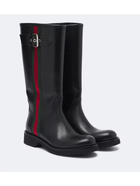 Botine Gucci din piele cu dungi negru