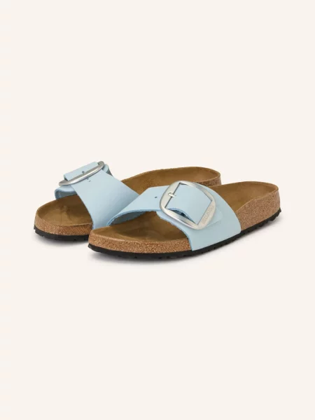 Kožené pantofle Birkenstock s přezkou modré