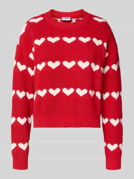 Sweter z dzianiny z okrągłym dekoltem model ‘BLITZEN’ Noisy May czerwony
