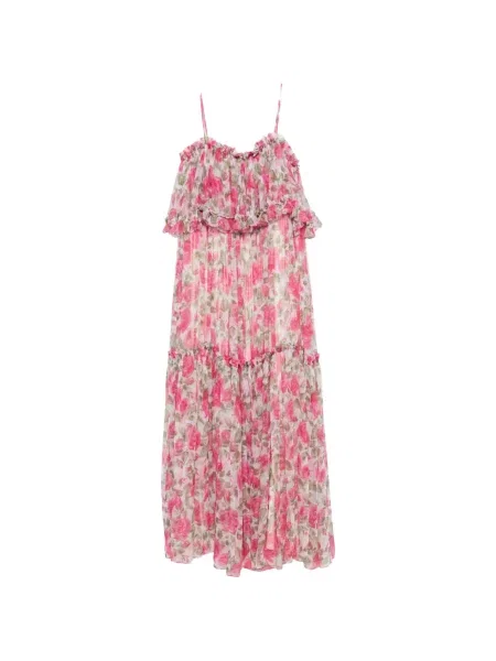 Rochie maxi Chloé cu model floral cu imagine roz
