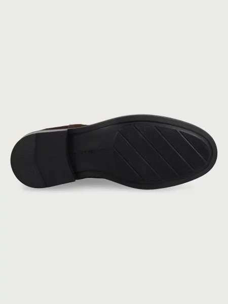 Tommy Hilfiger боти челси дамски от велур ENAMEL FLAG SUEDE ANKLE CHELSEA кафяво