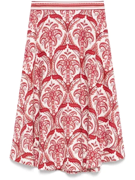Spódnica midi Farm Rio z nadrukiem w tropikalny nadruk do kolan biała