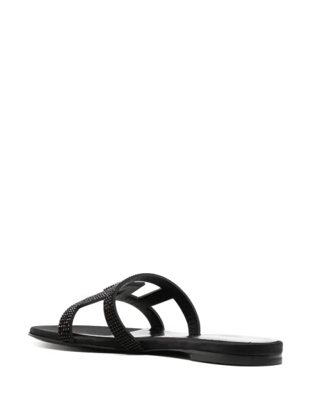 Sandale Versace fără toc de cristal negru