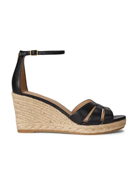 Lauren Ralph Lauren espadrilky na platforme po celej dĺžke dámske kožené Nellie čierna