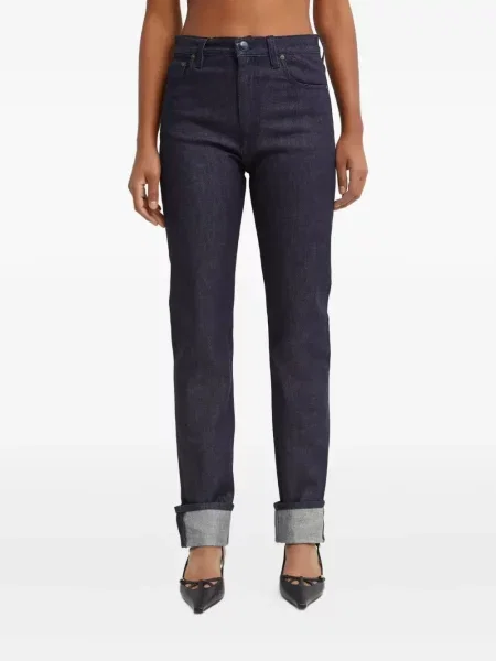 Pantaloni Victoria Beckham din piele cu 5 buzunare albastru