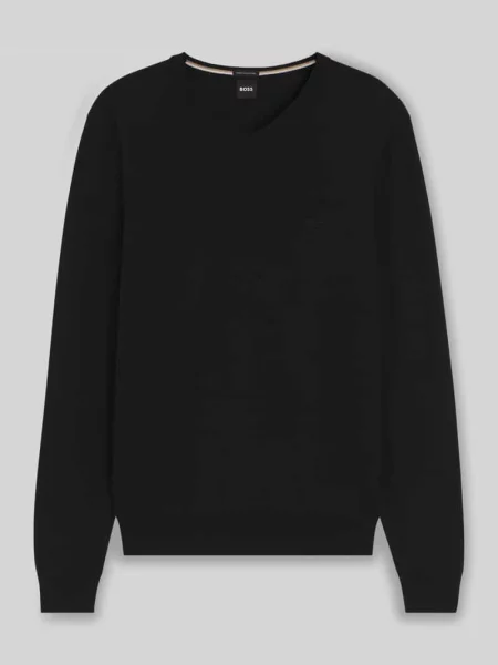 Sweter o kroju regular fit z dzianiny z czystej żywej wełny model ‘BARAM-L’ Boss czarny
