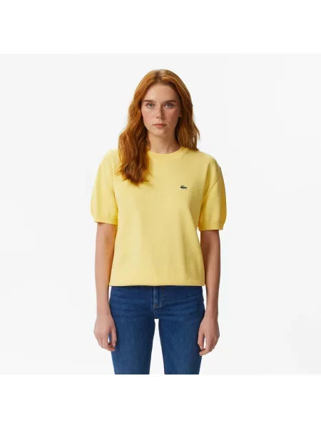 Lacoste Bluzka Z Okrągłym Dekoltem Z Krótkim Rękawem Relaxed Fit żółta