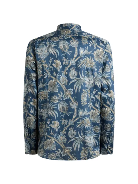 Cămașă Etro din satin cu model floral albastru