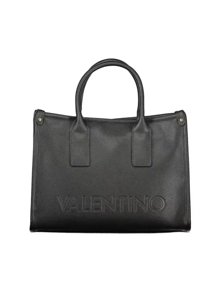 Lniana torebka Valentino Bags z logo czarna