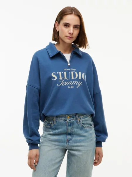 TOMMY HILFIGER Mikina STUDIO TOMMY zafírová / tmavošedá
