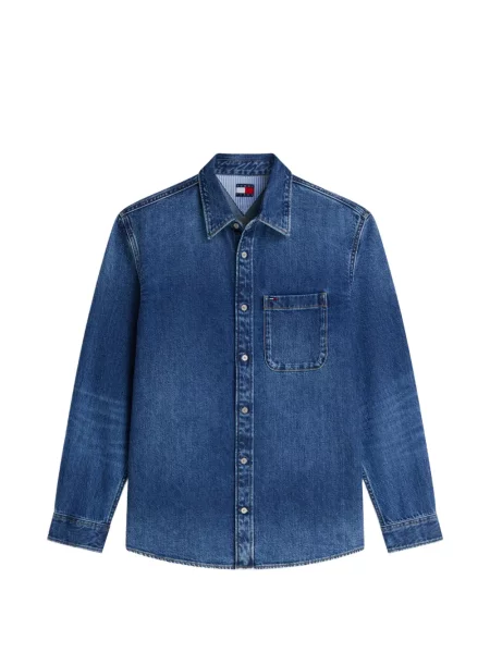 Cămașă de blugi Tommy Hilfiger cu autograf albastru