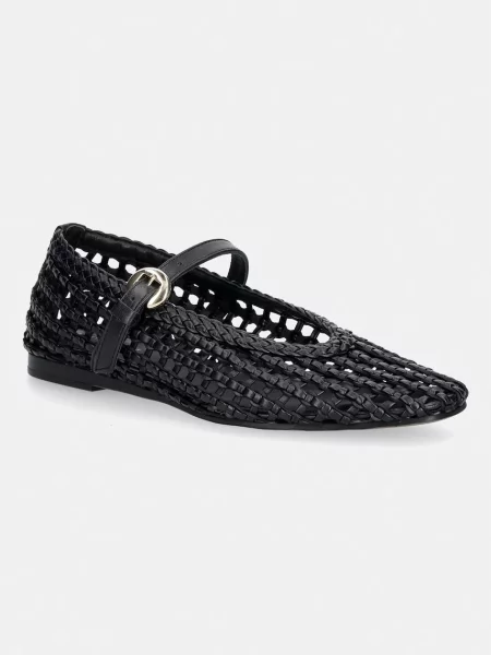 Tommy Hilfiger μπαλαρίνες WOVEN LEATHER MIX BALLERINA μαύρο