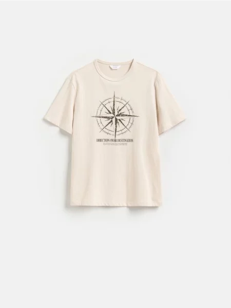 Reserved Tricou regular cu imprimeu bej