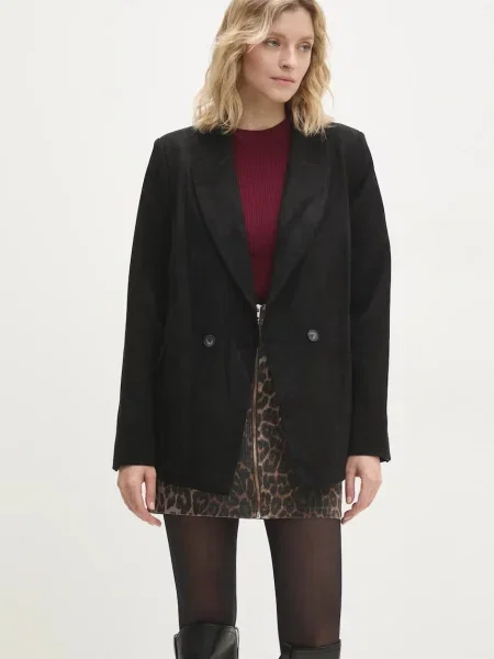 Сако Answear Lab с двуредно закопчаване с изчистен дизайн черно