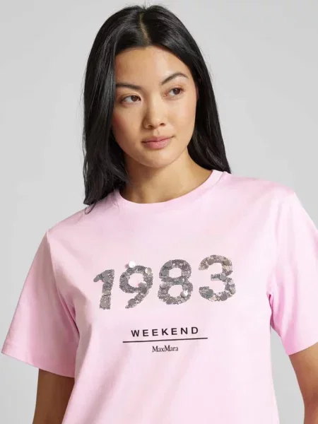 T-shirt z okrągłym dekoltem model ‘CABINA’ Weekend Max Mara czerwona