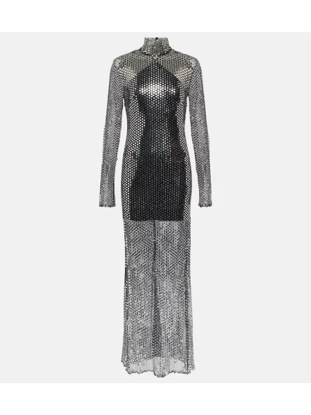 Przezroczysta maksi sukienka maxi Taller Marmo garniturowa srebrna