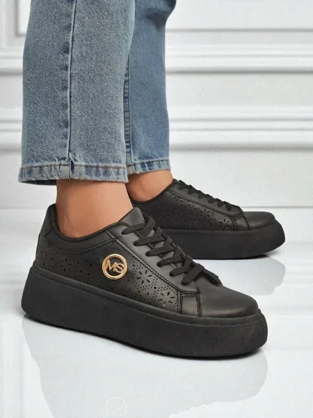Sneakerși Resti din piele cu platformă negru