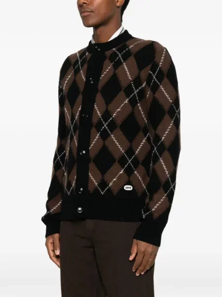 Cardigan Ami Paris cu model argyle maro