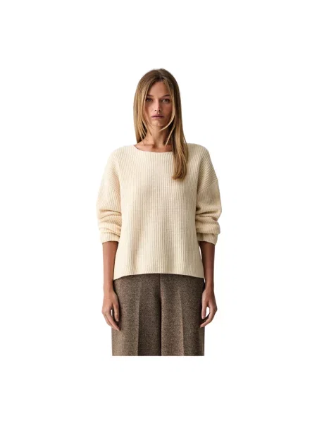 Sweter Marc O'polo wełniany z dekoltem w łódkę beżowy