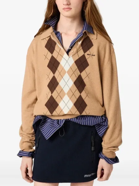 Pulover Miu Miu cu model argyle maro