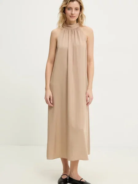 Answear Lab sukienka midi rozkloszowana beżowy