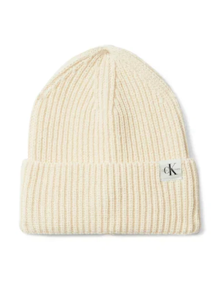 Čepice Calvin Klein Jeans Monogram Rib Beanie Écru