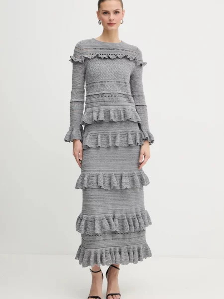 Luisa Spagnoli spódnica wełniana midi prosta szary