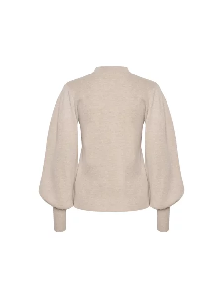 Sweter Inwear w kolorze melanż z bufiastymi rękawami beżowy