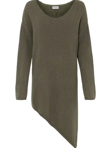 Sweter z asymetryczną linią dołu zielony