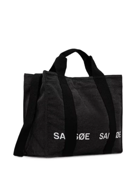 Geantă shopper Samsøe Samsøe cu imagine din canvas gri