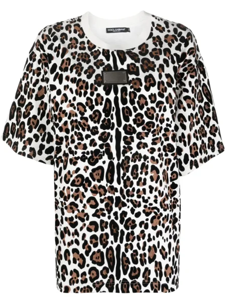 Tricou Dolce & Gabbana cu imagine cu model leopard alb