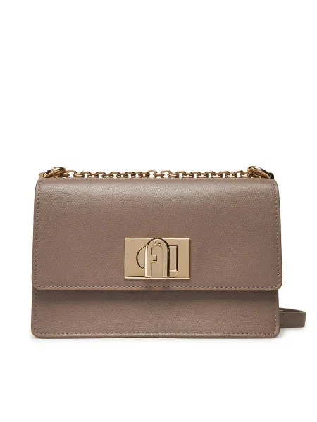 Кожена чанта Furla сиво
