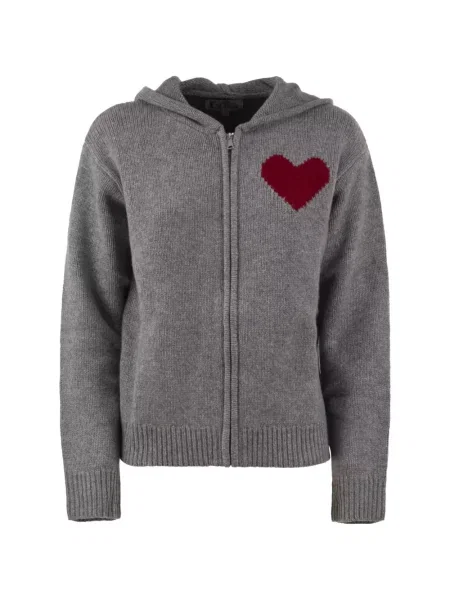 Cardigan Mc2 Saint Barth cu glugă cu motiv cu inimi gri