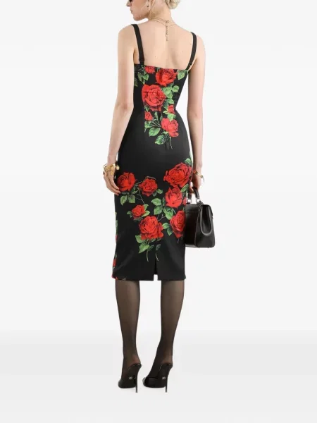 Rochie midi Dolce & Gabbana din satin cu imagine negru