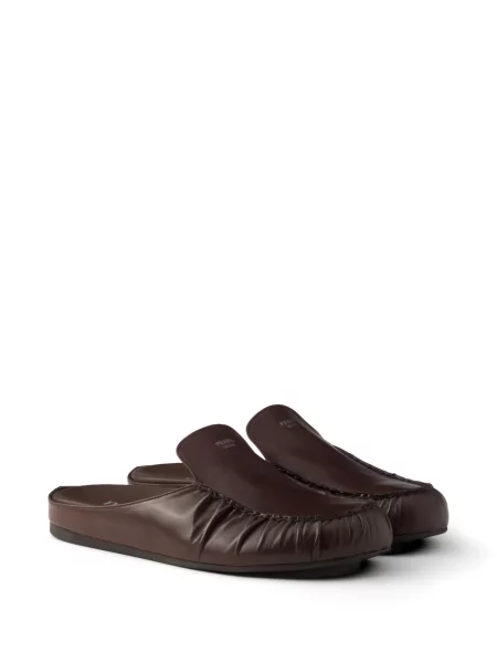 Papuci tip mules Prada din piele maro