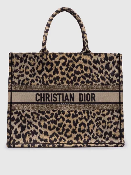 Леопардовая сумка шоппер Christian Dior с принтом коричневая