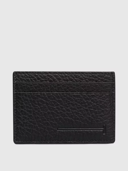 Шкіряний картхолдер з логотипом Tom Ford чорний