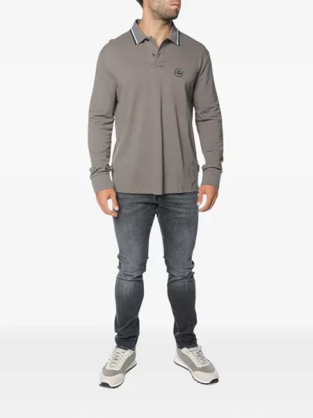 Długa koszulka polo Armani Exchange z logo brązowa