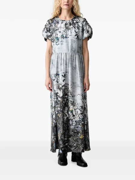 Rochie maxi Munthe cu imagine cu imprimeu abstract gri