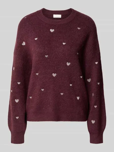 Sweter dzianinowy ze stitchingami i dekoltem pod szyję Apricot