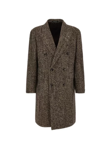 Palton Tagliatore cu model herringbone cu două rânduri de nasturi maro