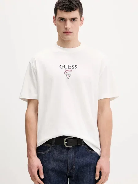 Guess Jeans Tričko Biela Oversize béžová
